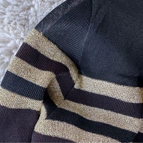 3.1 Phillip Lim Black and Gold Metallic Striped Sweater w/ Sheer Panel XS - Picture 9 of 14